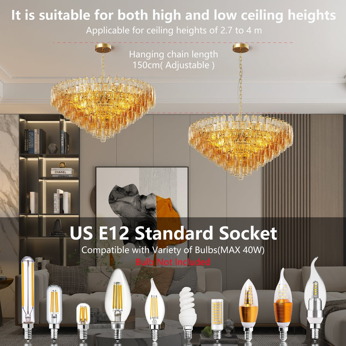 37" Extra Large 14-Light Gold Modern Round Chandelier