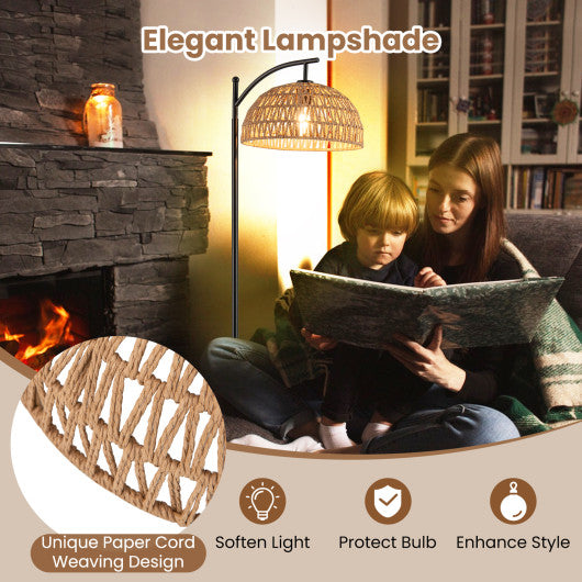 Arc Floor Lamp 63 Inches Tall Pole Lamp with Hanging Lampshade-Black