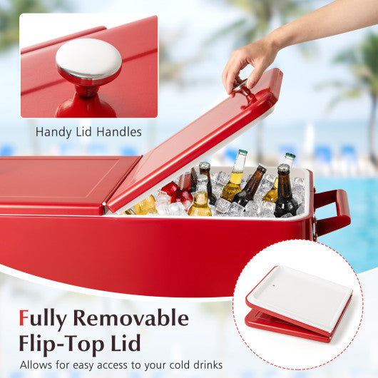 Portable Patio Cooler with Bottom Storage Shelf and Bottle Opener-Red