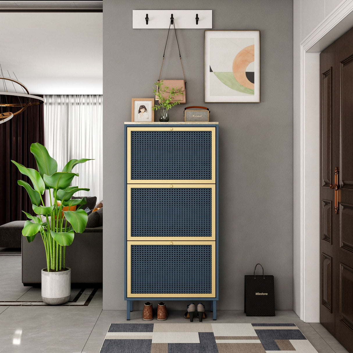 Modern Rattan 3 Door Shoe Rack Cabinet For Entryway by Couch.com
