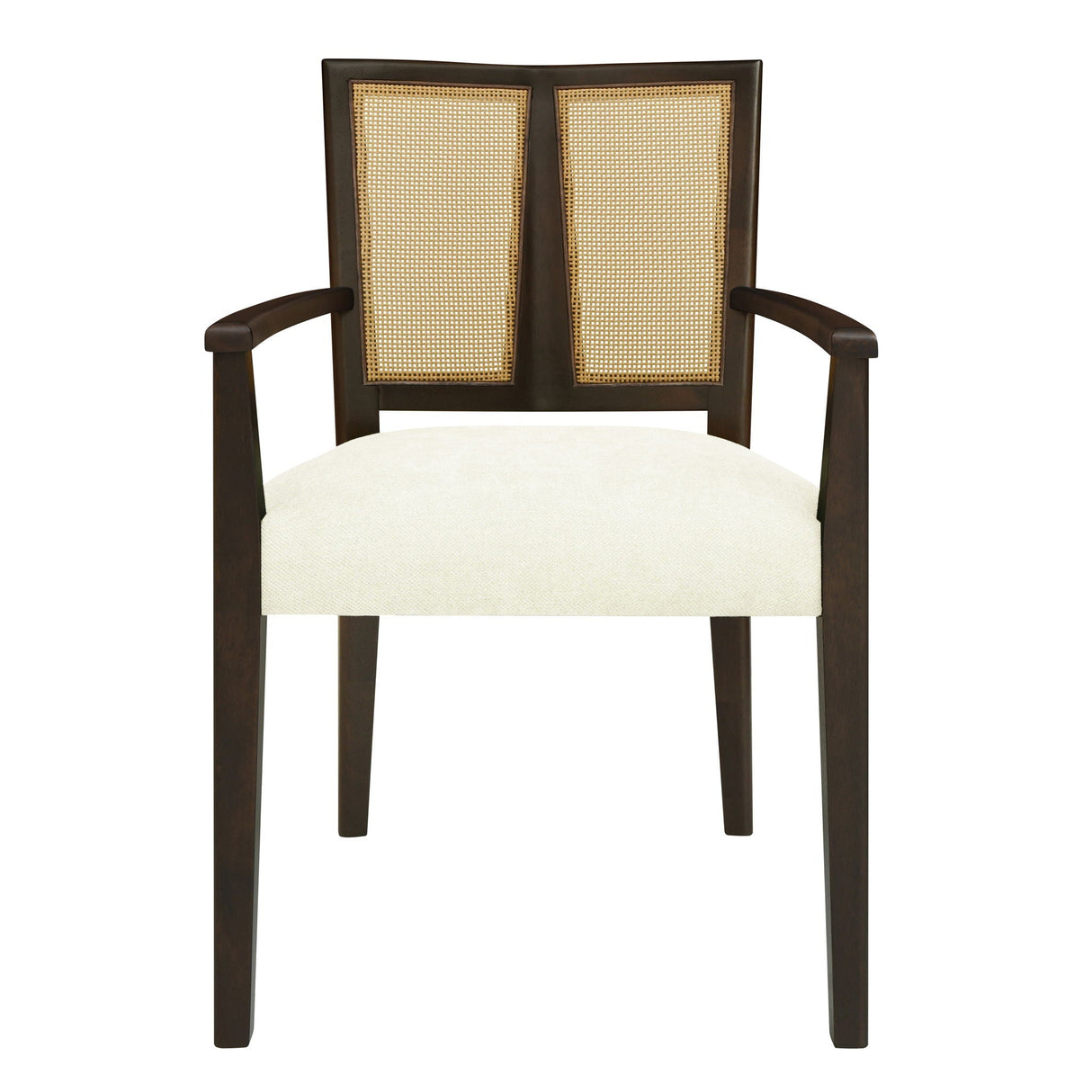 Mid Century Modern Arm Dining Chair Set with Rattan Backrest