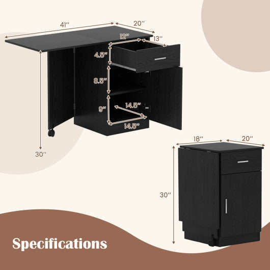 Folding Computer Desk with Drawer Mobile Home Office Desk with Cabinet-Black