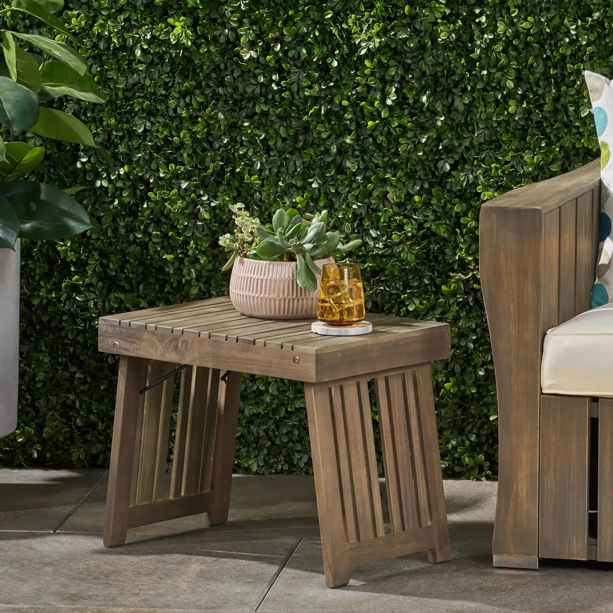 Temptation Outdoor Foldable Side Table With Slat Design