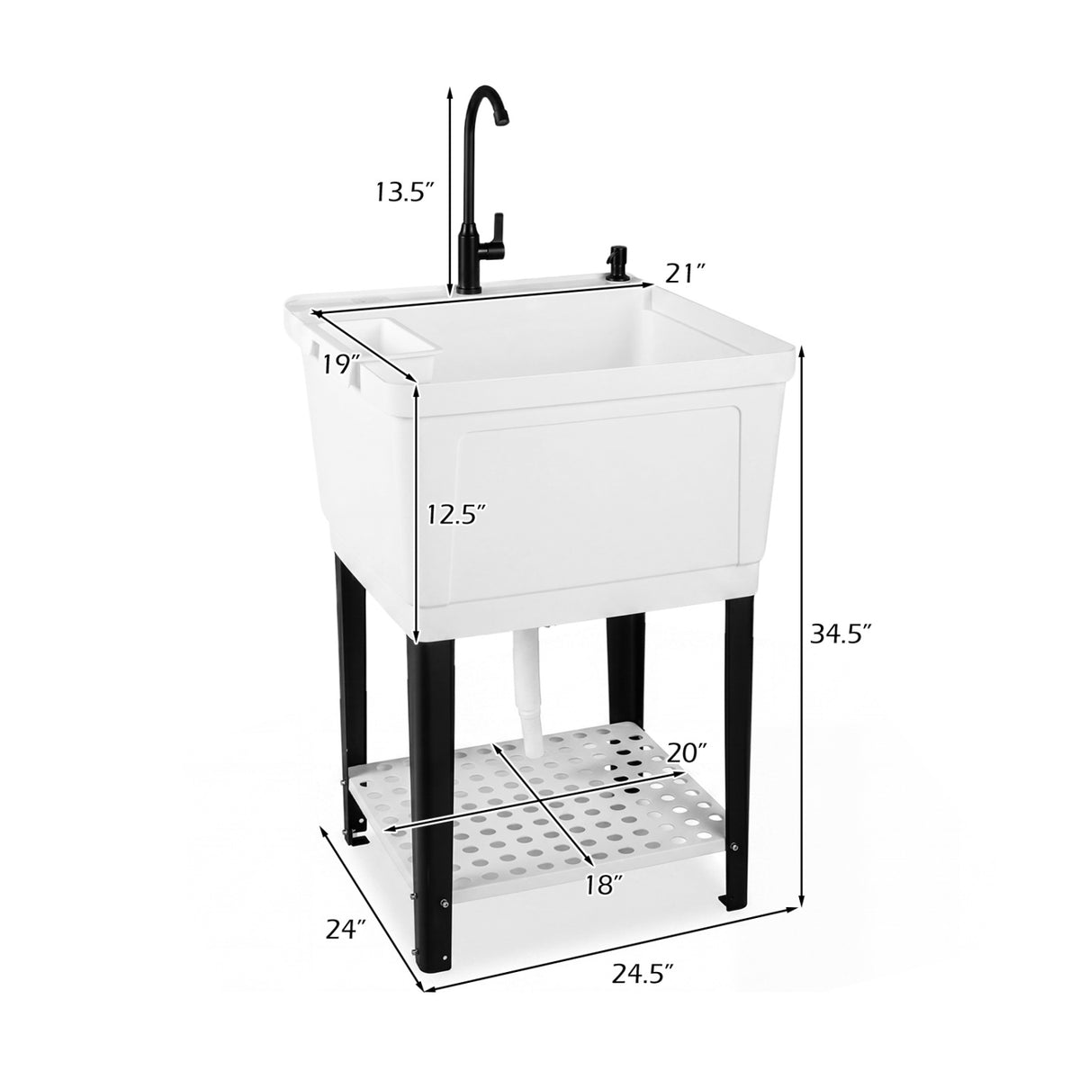 21.1 Gal Utility Sink Laundry Tub with Rotating Faucet and Adjustable Legs-M