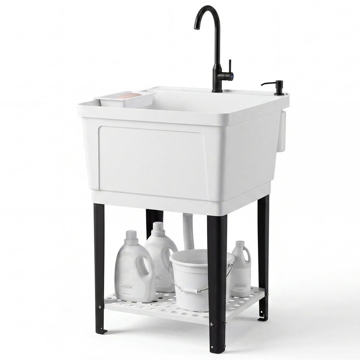 21.1 Gal Utility Sink Laundry Tub with Rotating Faucet and Adjustable Legs-M