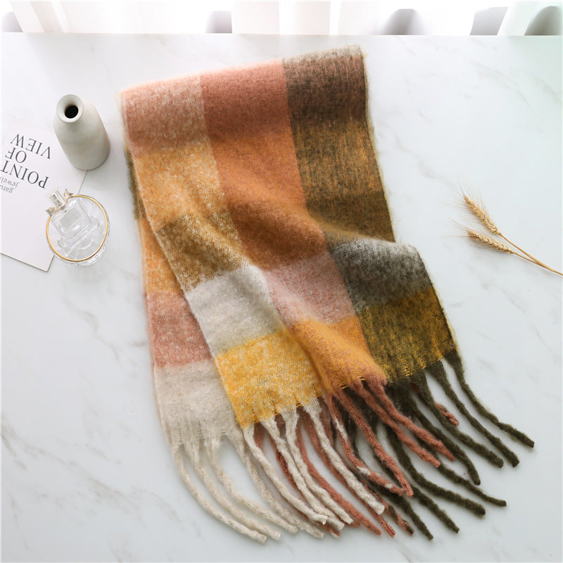 New Luxury Winter Soft Head Wraps Plaid Scarf Shawls Cashmere Warm Cashmere Scarves Rainbow For Women