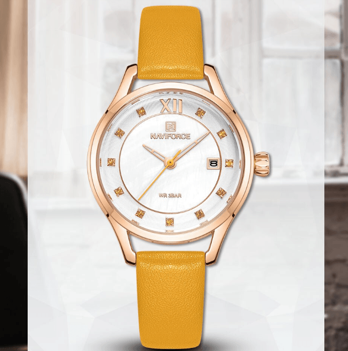 Women's Elegant Watch With Leather Belt And Metal Case Waterproof Wristwatch Excellent Design Perfect Gift