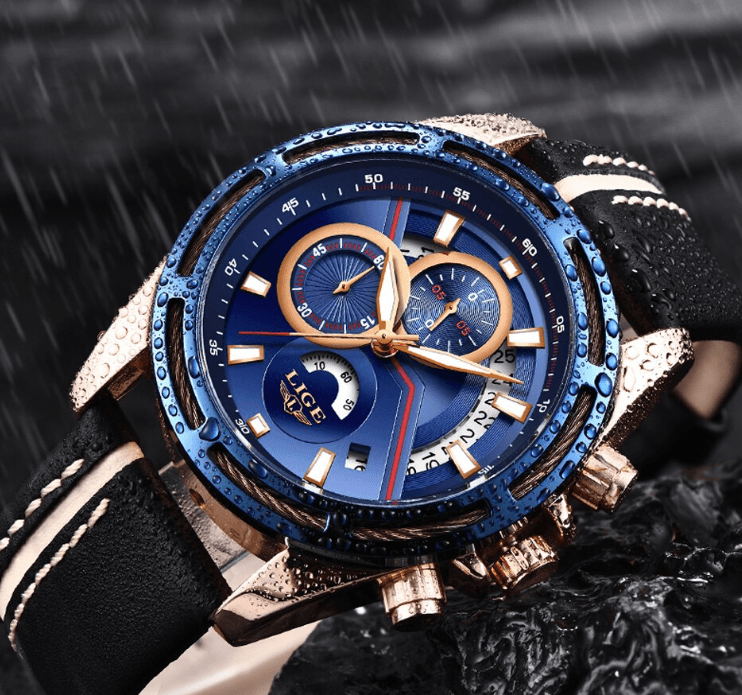 Men's Waterproof Sports Watch With Leather Belts, Chronometers Day View Fluorescent Pointers Unique Design Perfect Gift