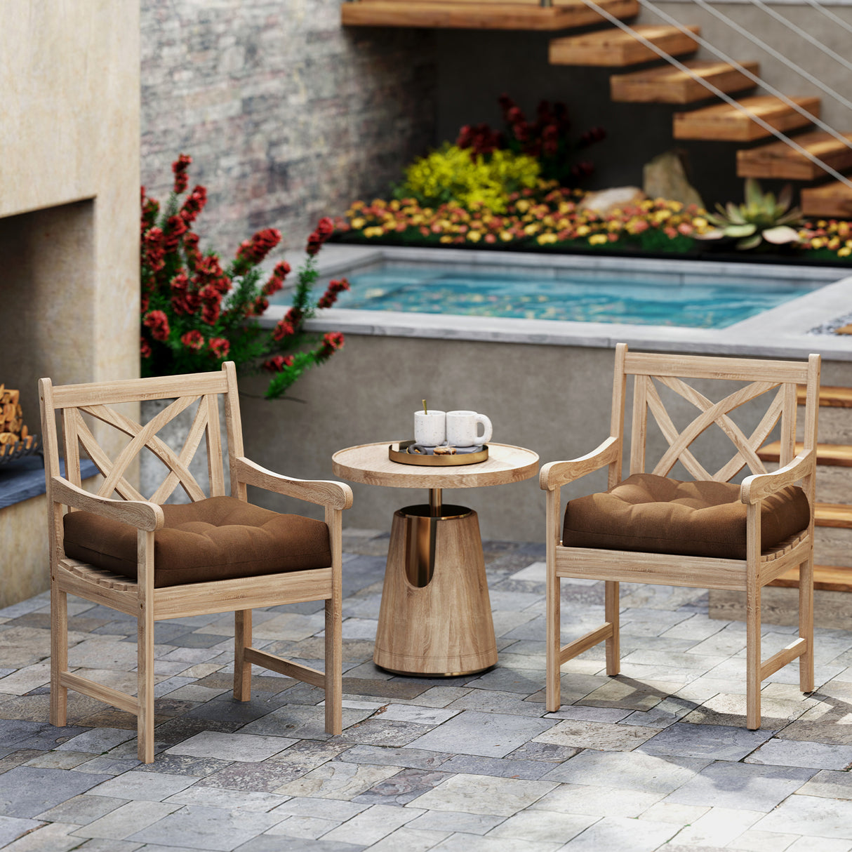 21 Inch x 21 Inch Patio Chair Seat Cushion Pads for Indoor and Outdoor-Coffee