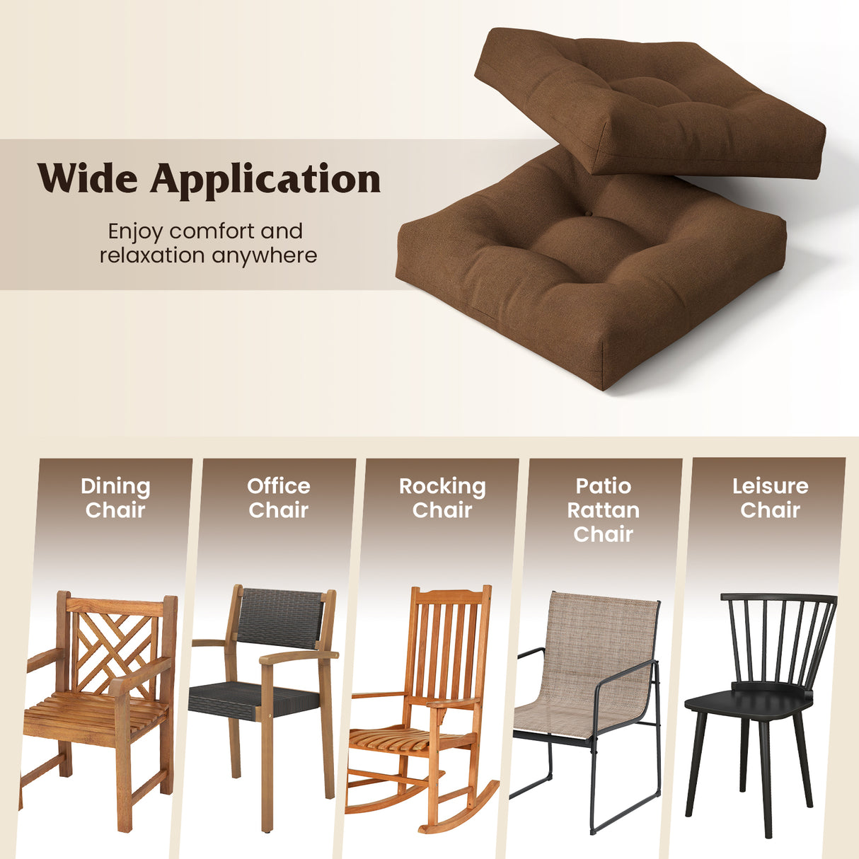 21 Inch x 21 Inch Patio Chair Seat Cushion Pads for Indoor and Outdoor-Coffee