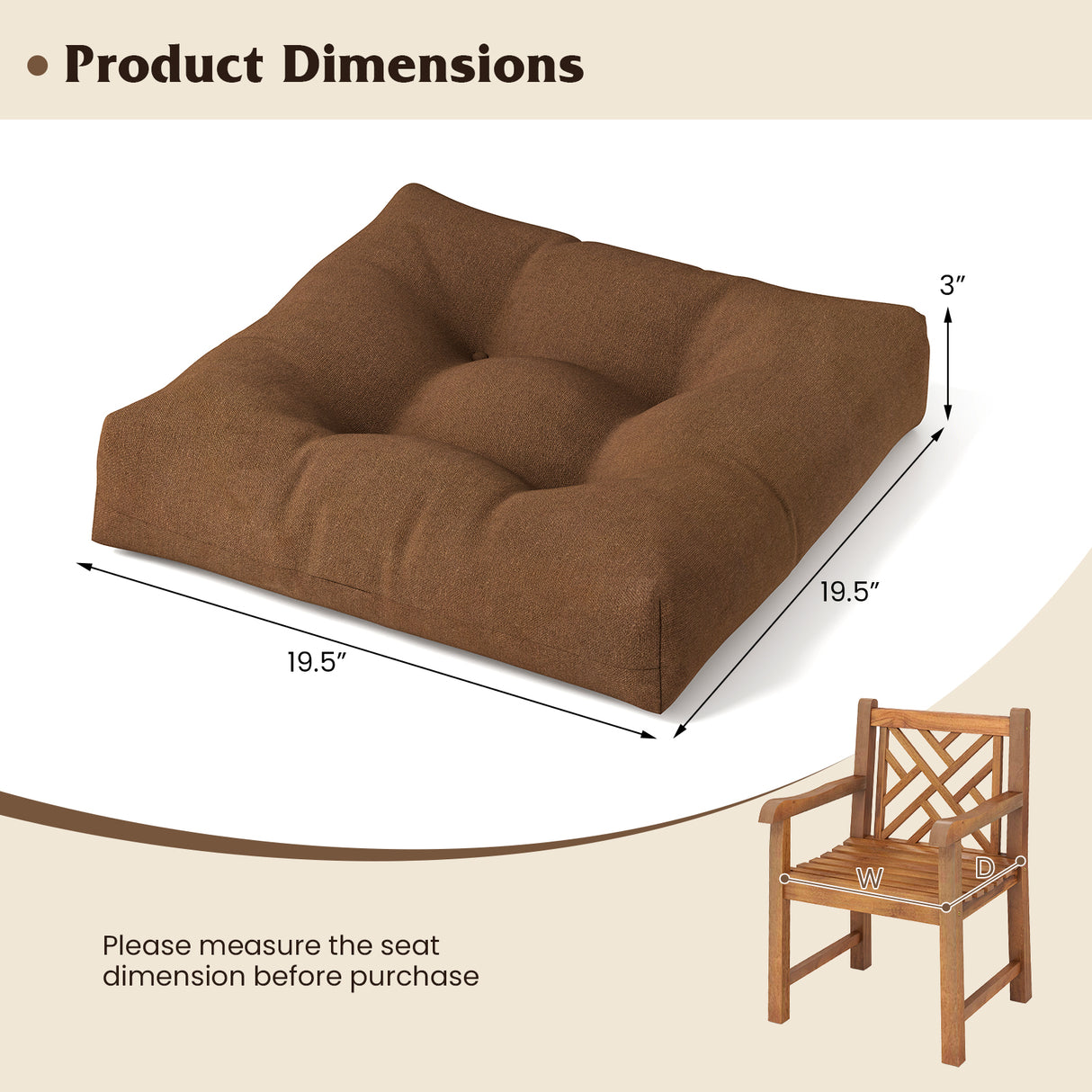 21 Inch x 21 Inch Patio Chair Seat Cushion Pads for Indoor and Outdoor-Coffee