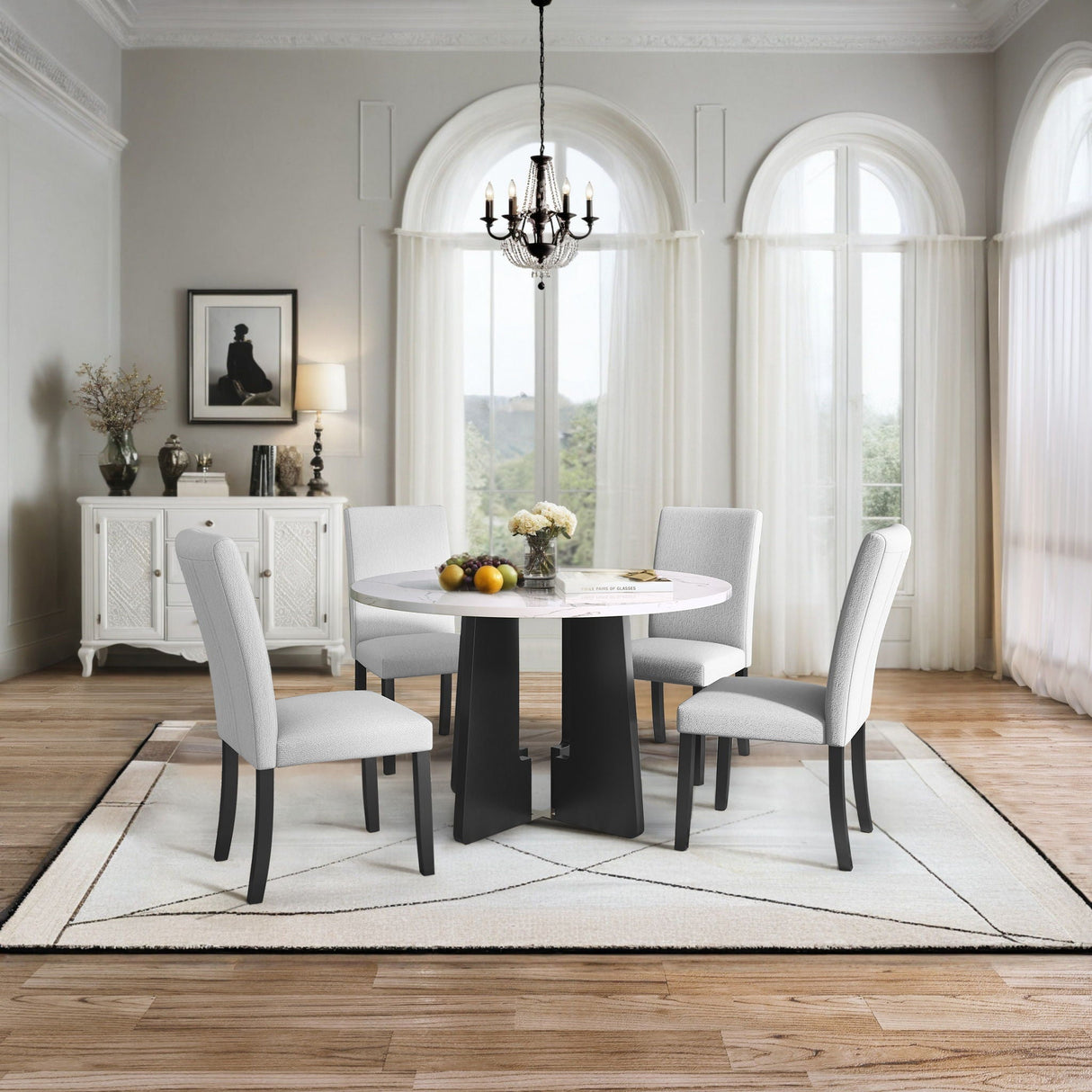 5 Piece Round Dining Table Set, Modern Dining Table And 4 Upholstered Chairs For Dining Room by Couch.com