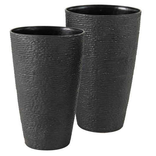 21 Inch Tall Round Plastic Planters Set of 2 Flower Pots with Drainage System-Black