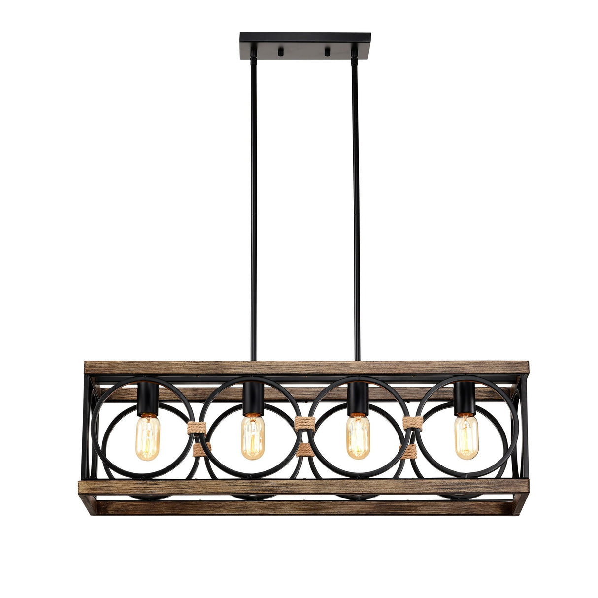 Kitchen Island Lights Ceiling Light Farmhouse Dining Room Light Fixture, Wood And Metal Rectangular Ceiling Light, Ceiling Lighting For Living Room, Conference Room, Home Office by Couch.com