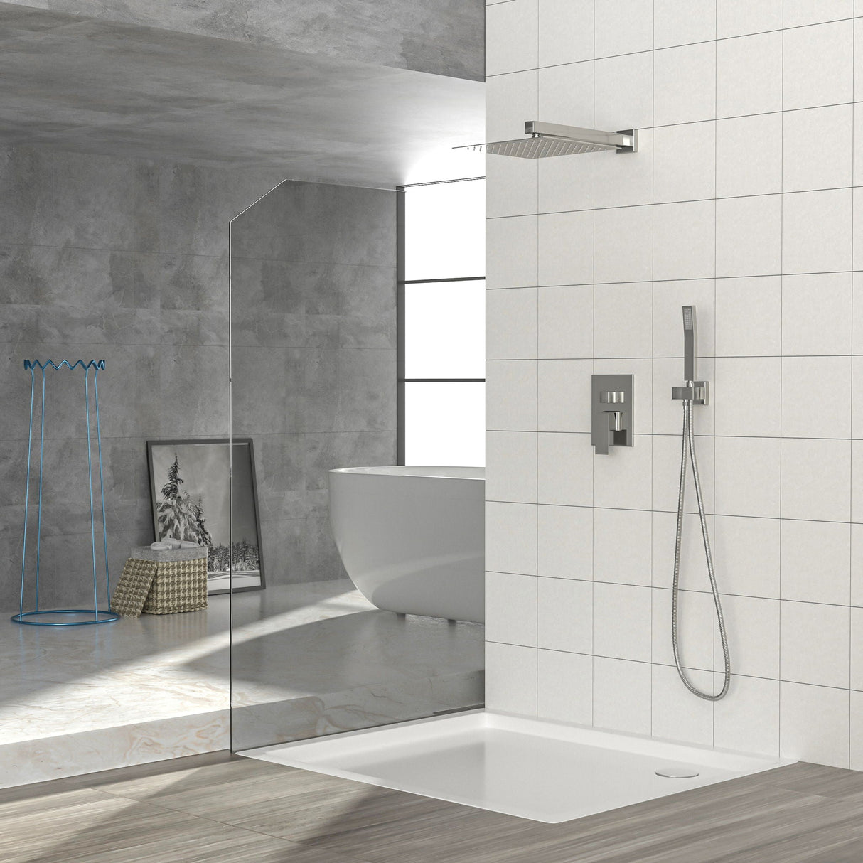 Dual Shower Head System With 12" Wall Mounted Square Rain Shower And Rough In Valve