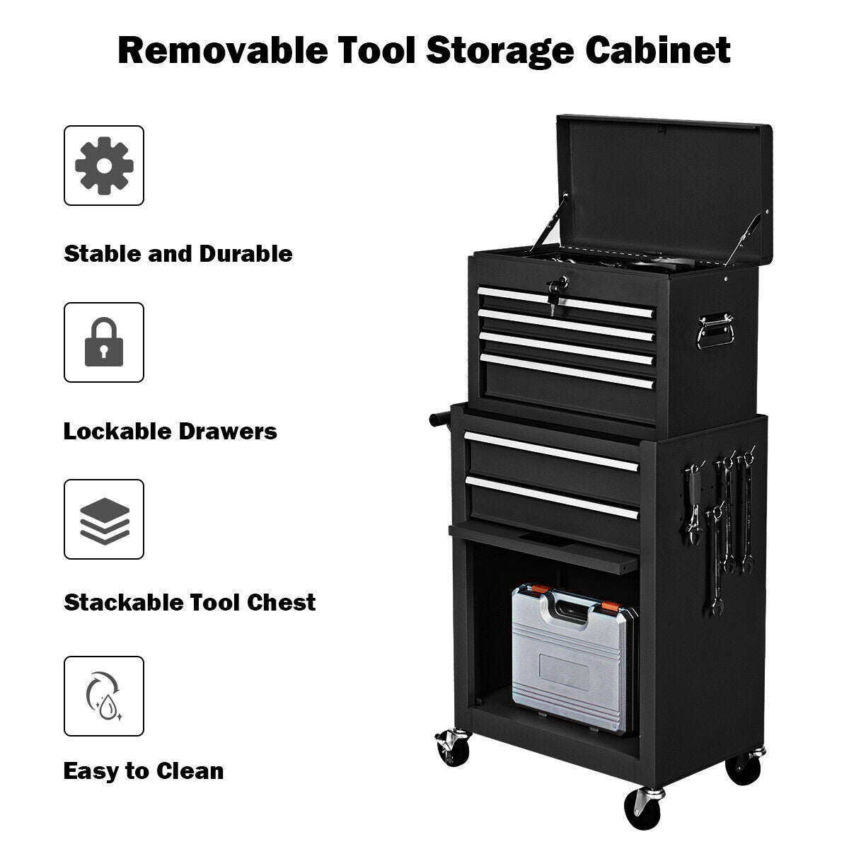 Rolling Cabinet Storage Chest Box Garage Toolbox Organizer-Red