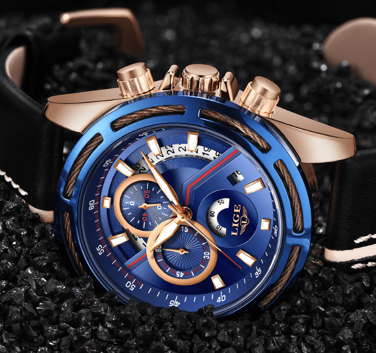 Men's Waterproof Sports Watch With Leather Belts, Chronometers Day View Fluorescent Pointers Unique Design Perfect Gift