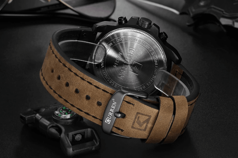 Retro Waterproof Watch With Chronometers Steel Case And Leather Belts Unique Design Excellent Look Perfect Gift For Your Man