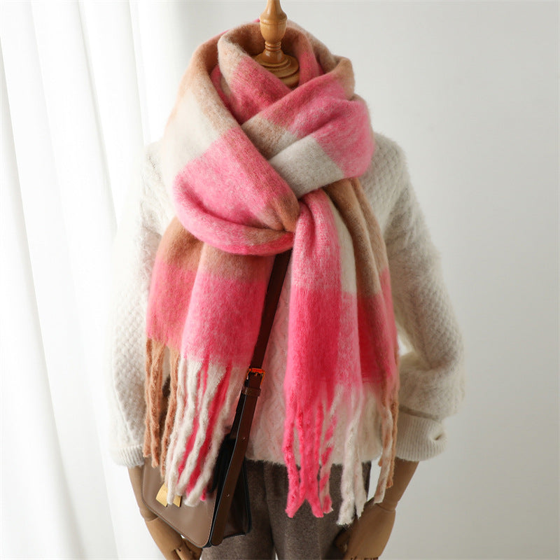 New Luxury Winter Soft Head Wraps Plaid Scarf Shawls Cashmere Warm Cashmere Scarves Rainbow For Women