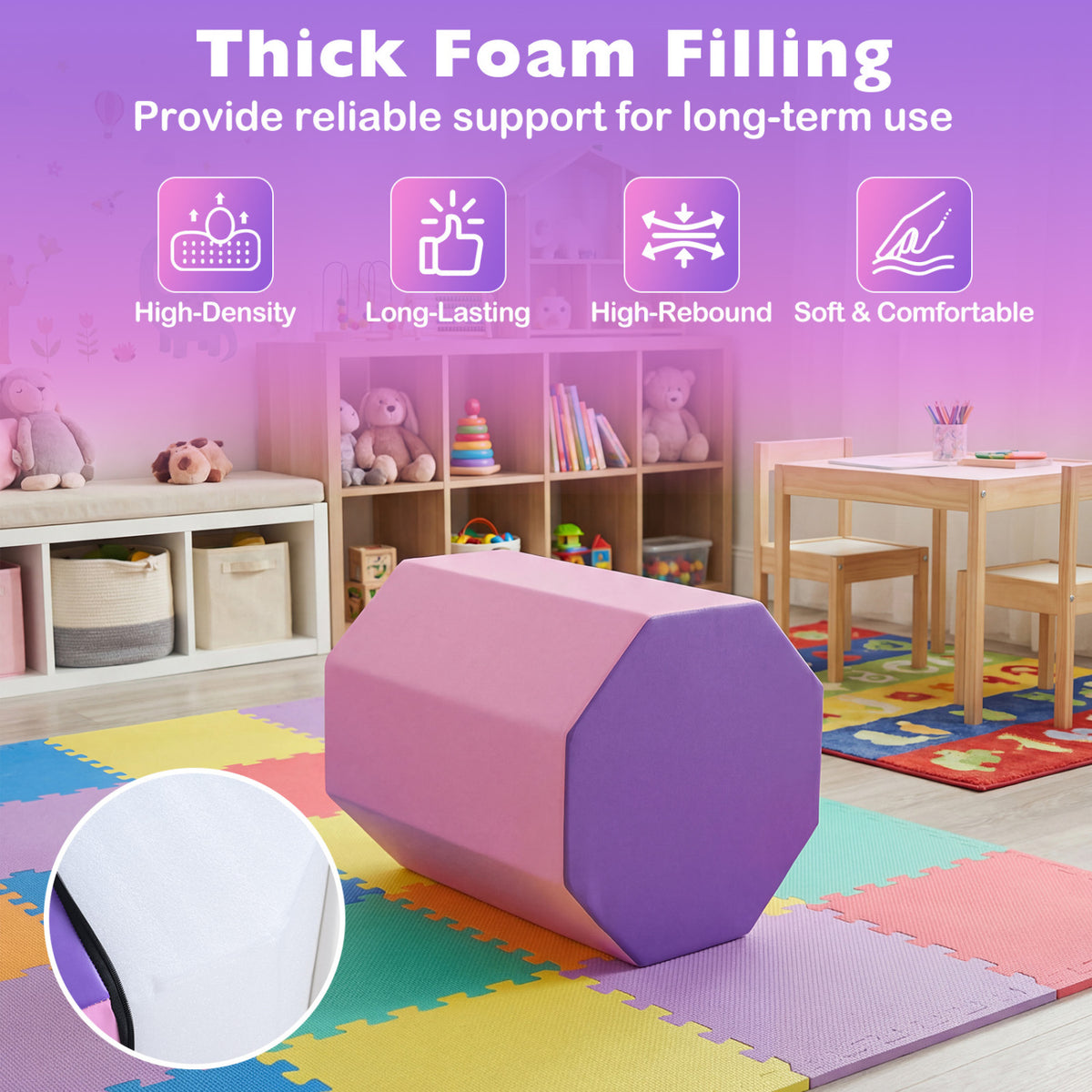 22.5" x 26" Octagon Tumbling Mat with Zippered Cover and Thick Foam Filling-Pink