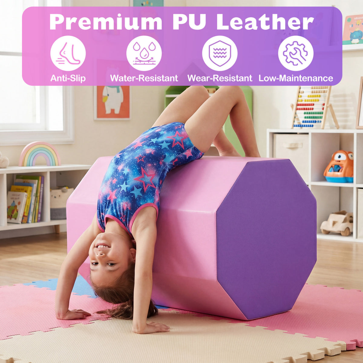 22.5" x 26" Octagon Tumbling Mat with Zippered Cover and Thick Foam Filling-Pink