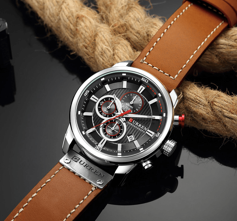 Men's Waterproof Elegant Sport Watch With Chronometers Day View, Leather Belts And Hardlex Scratch Resistant Glass Perfect Gift For Him