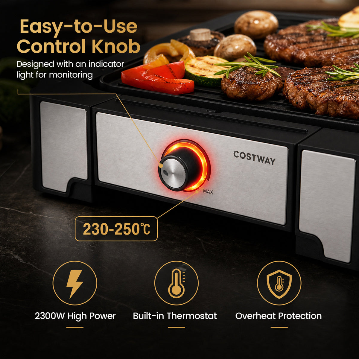 2300W Electric Griddle with Nonstick Die Cast Aluminum Cooking Surface