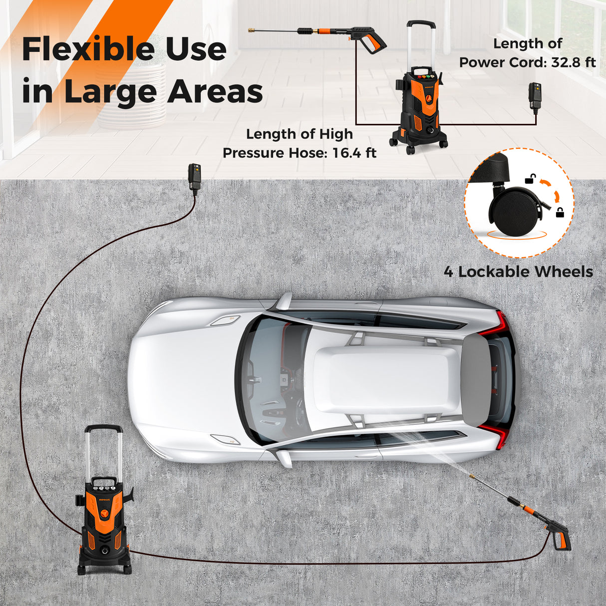 2300 PSI 1.8 GPM Electric High Pressure Power Washer-Orange