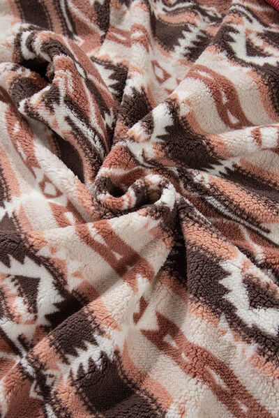 Retro Unique Geometric Print Corduroy Trim Button-Up Jacket Classic Modern Deep Rose Jacket