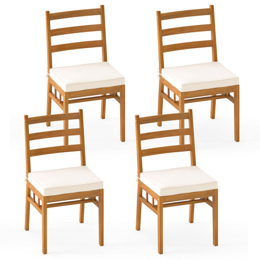 Outdoor Wooden Dining Chair Set of 4 with Padded Seat Cushions-White