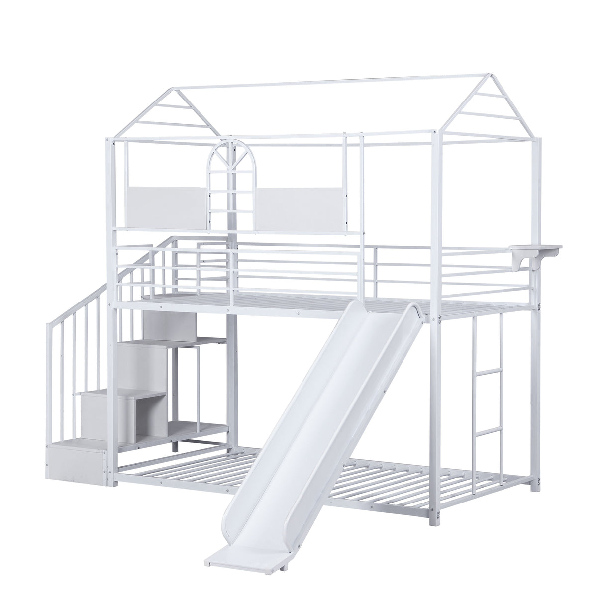 Twin Over Twin Metal Bunk Bed With Slide And Steps by Couch.com