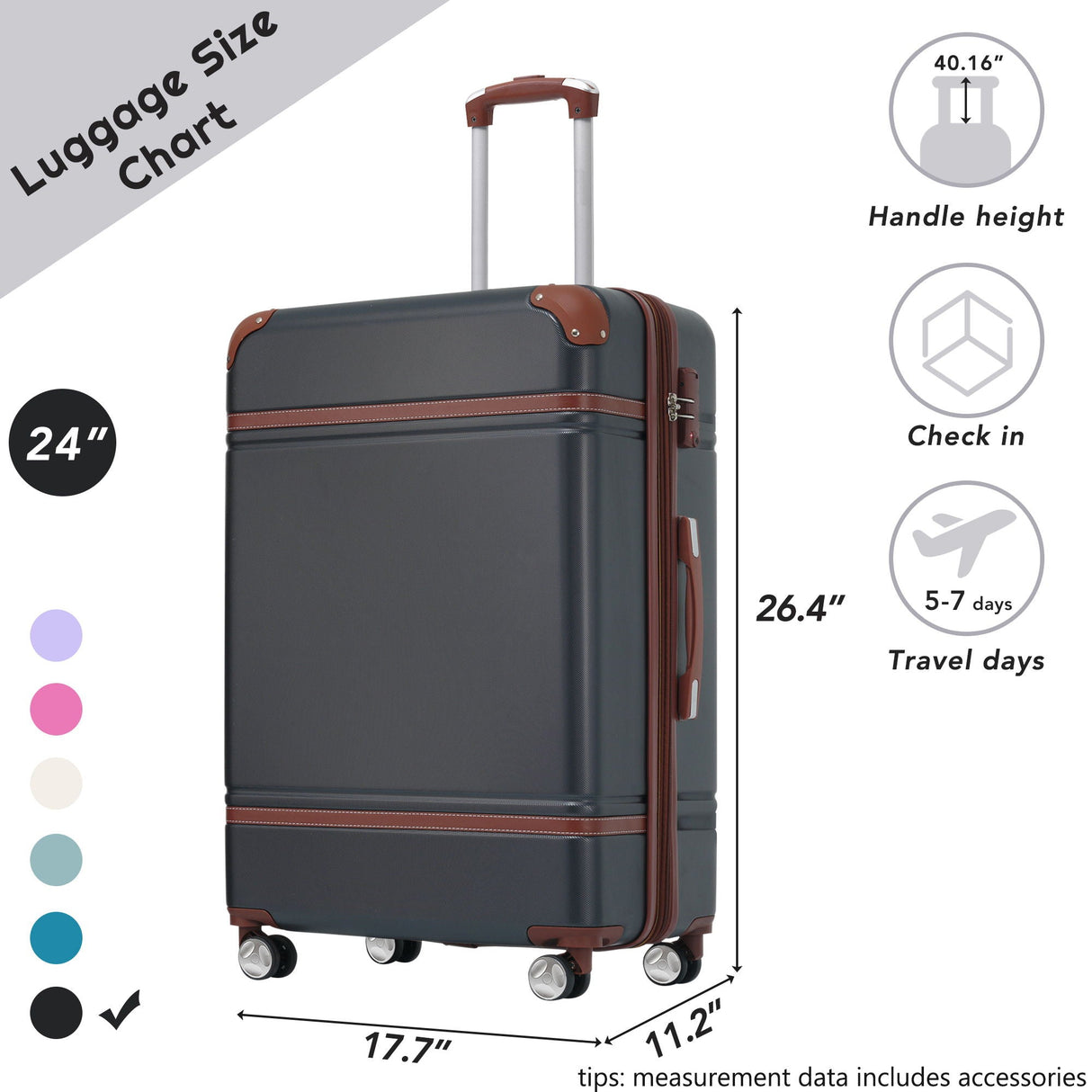 Hardshell Luggage With Tsa Lock, 24" Expandable Lightweight Suitcase With Spinner Wheels, Single Vintage Luggage by Couch.com