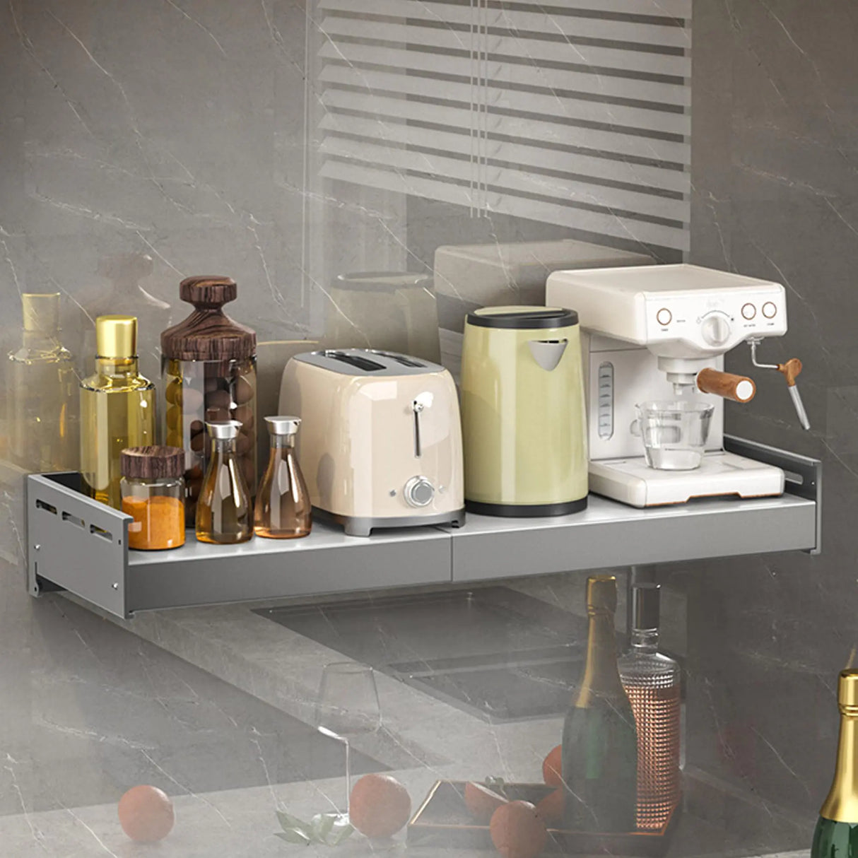 LEMYEF Stainless Steel Adjustable Wall Rack Household Grade Microwave Oven Wall Rack high Load Bearing countertop Stationary kit Multifunctional Storage Rack (16“-23.6” Gun Grey)