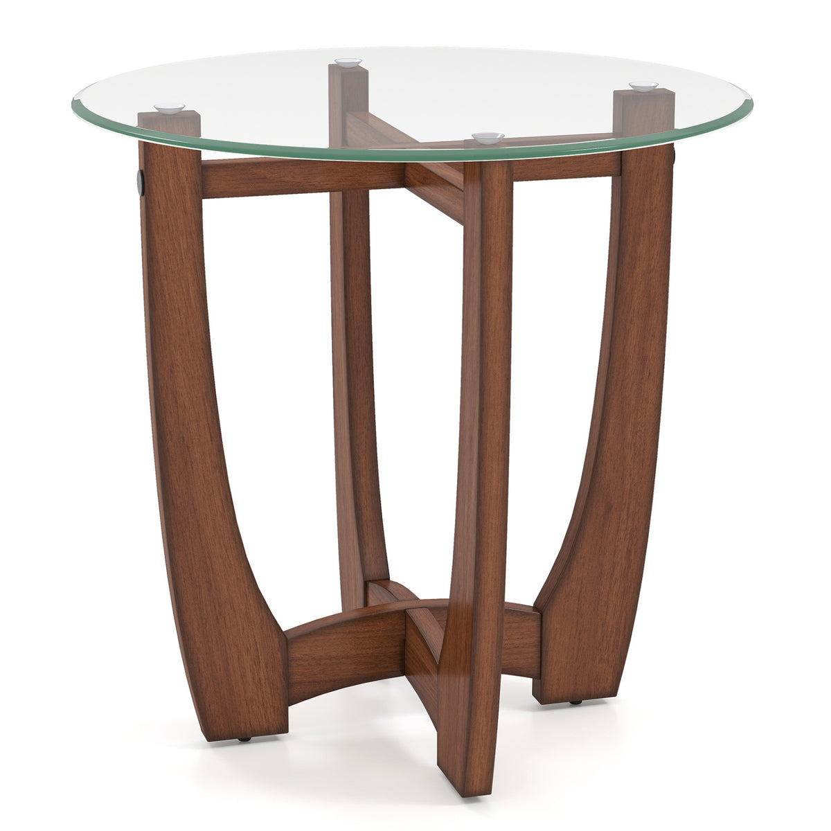 23.5 Inch Round End Side Table with Tempered Glass Tabletop-Walnut