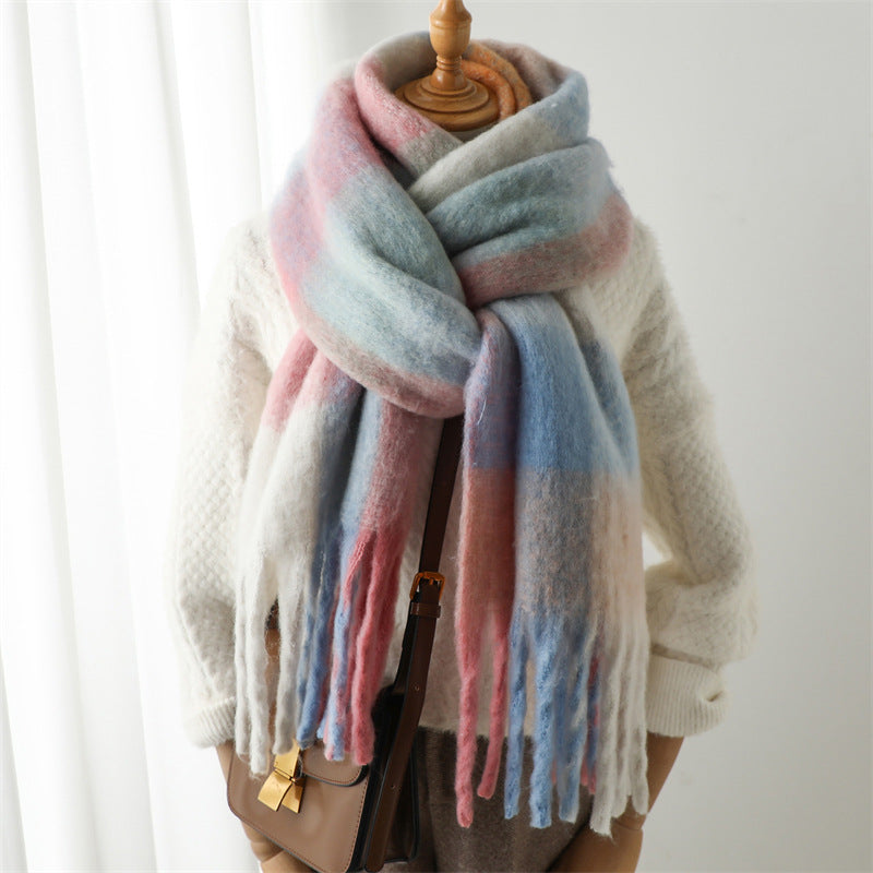New Luxury Winter Soft Head Wraps Plaid Scarf Shawls Cashmere Warm Cashmere Scarves Rainbow For Women