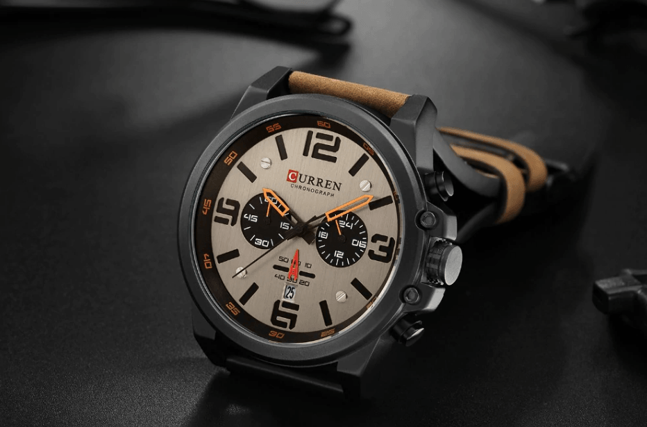 Retro Waterproof Watch With Chronometers Steel Case And Leather Belts Unique Design Excellent Look Perfect Gift For Your Man
