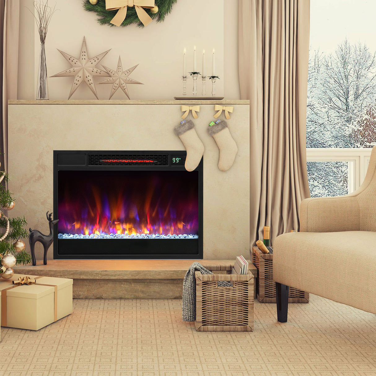 23 Inch 1500W Recessed Electric Fireplace Insert with Remote Control-Black