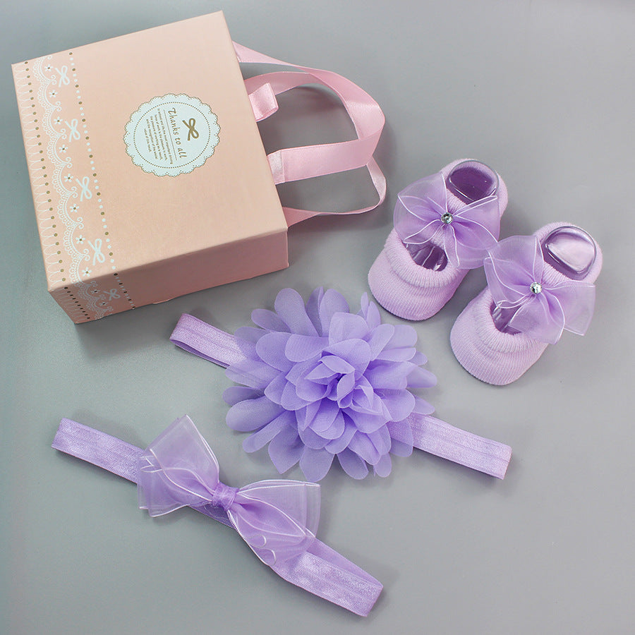 Flower Baby Girl Headband Socks Set Shoes With Crown Bows Newborn Headbands For Girls Turban Baby Hair Accessories