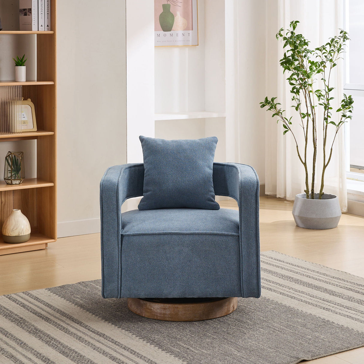 Swivel Accent Open Back Barrel Chair With Weathered Base by Couch.com