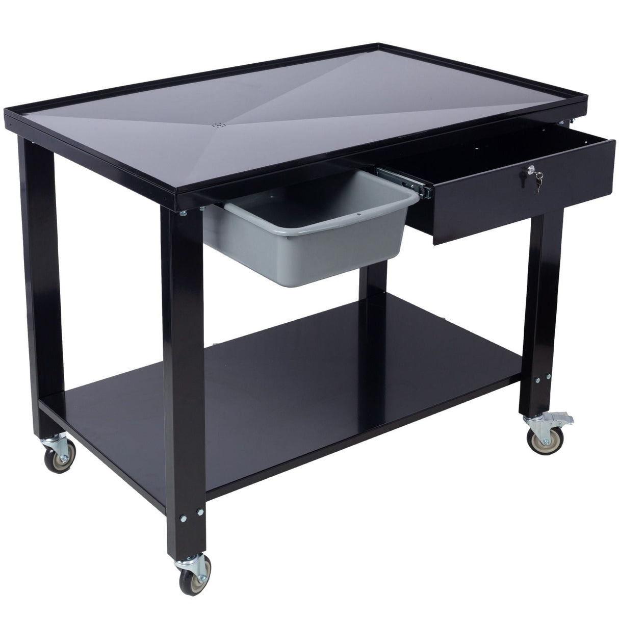 Transmission Teardown Work Station 1 / 2 Ton Capacity Sloping Drain Table Locking Drawer Removable Drain Basin Full-Width Lower Shelf Four 4" Caster Wheels by Couch.com