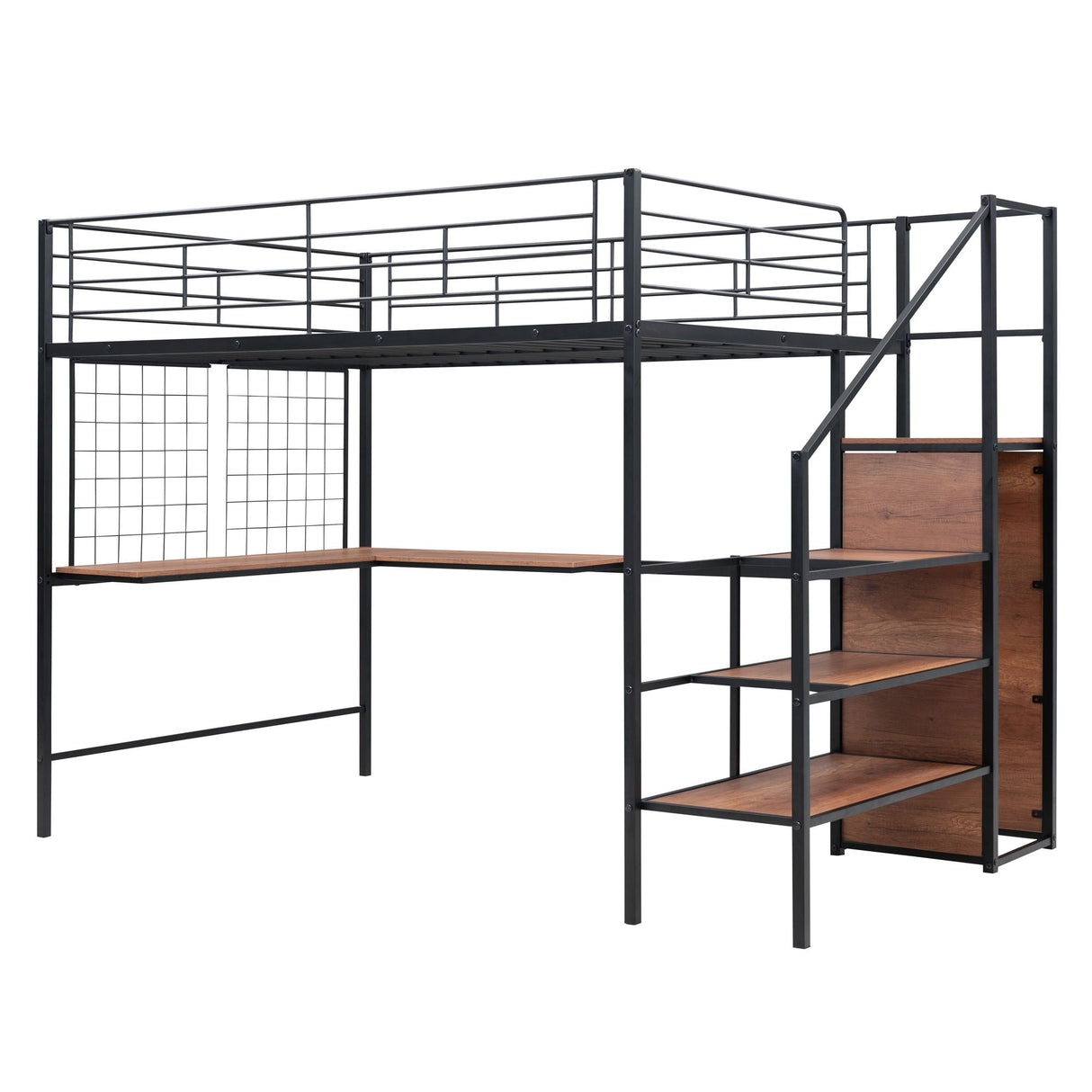 Loft Bed With Desk And Grid, Stylish Frame With Lateral Storage Ladder And Wardrobe by Couch.com