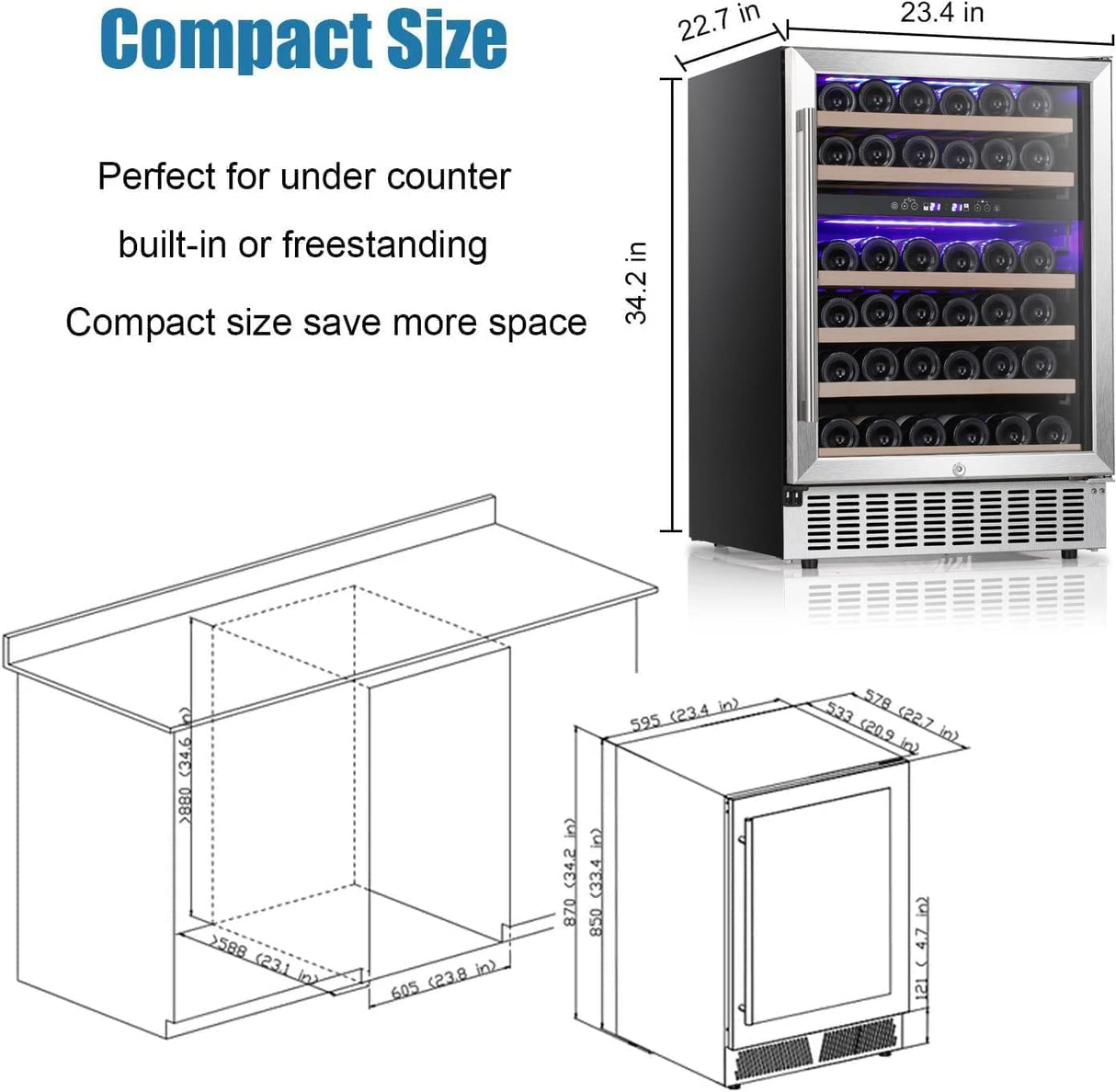 24 Inch Wooden Shelves Built-in Wine Fridges Cooler Beverage Refrigerator W51145B