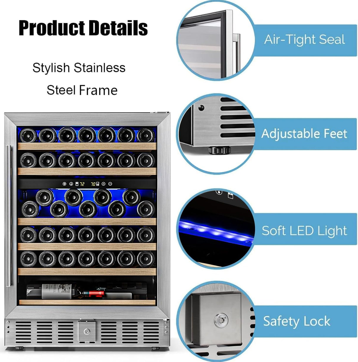 24 Inch Wooden Shelves Built-in Wine Fridges Cooler Beverage Refrigerator W51145B