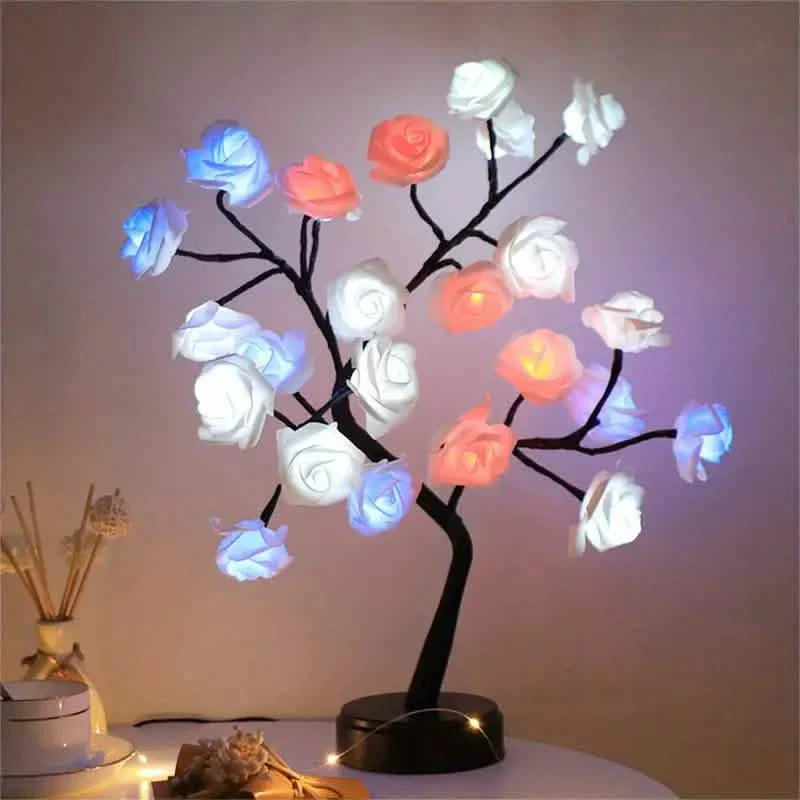 24 LED RGB 16 Colors Rose Tree Night Light Battery And USB Plug Operated Rose Flower Fairy Lights Remote Control