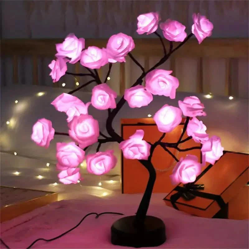 24 LED RGB 16 Colors Rose Tree Night Light Battery And USB Plug Operated Rose Flower Fairy Lights Remote Control
