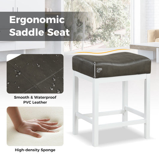 24.5 Inches Linen Fabric Saddle Stools Set of 2 with Cushioned Seat-Black and White