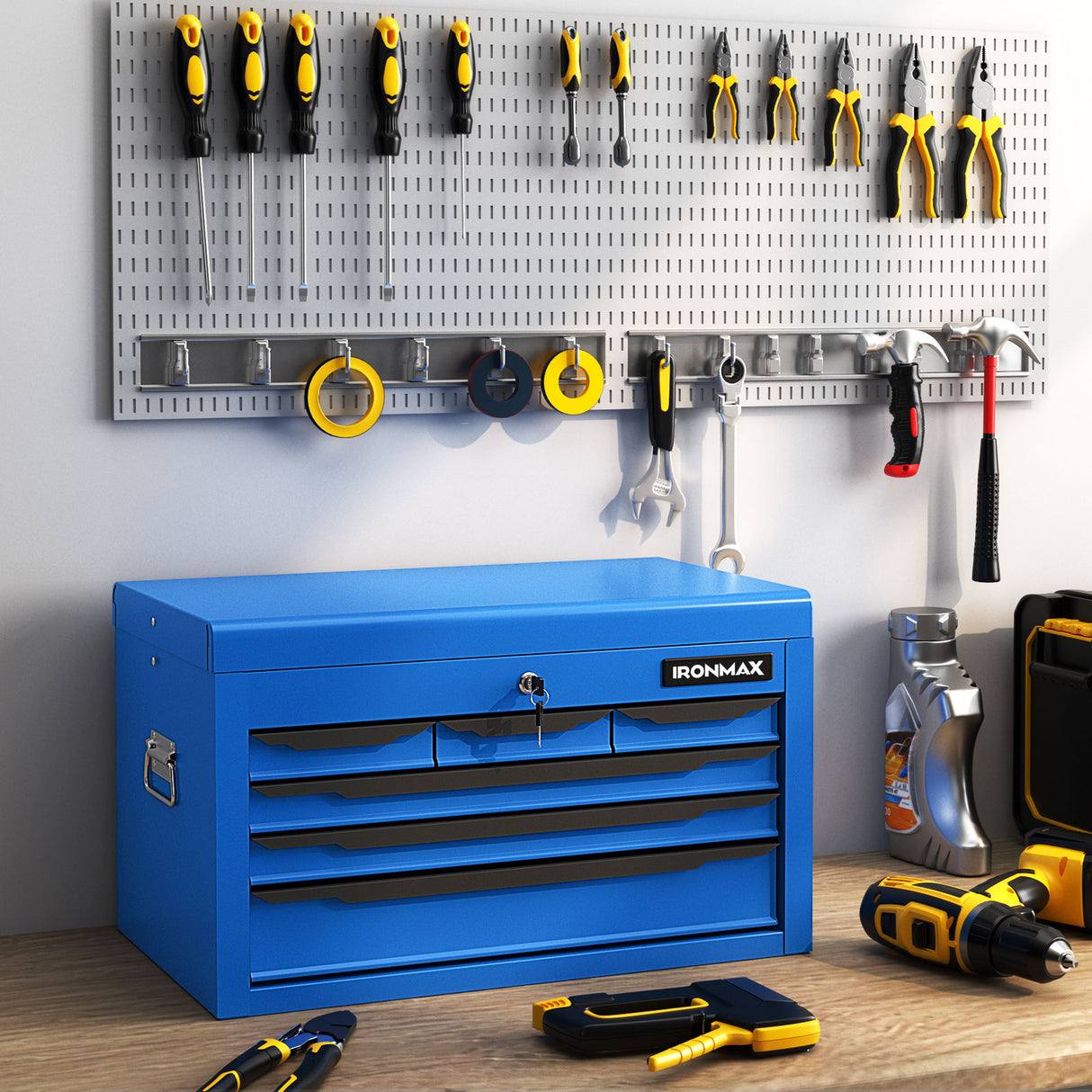 24 Inch Tool Chest Case with 6 Drawers and Top Storage for Garage Repair Shop & Warehouse-Blue