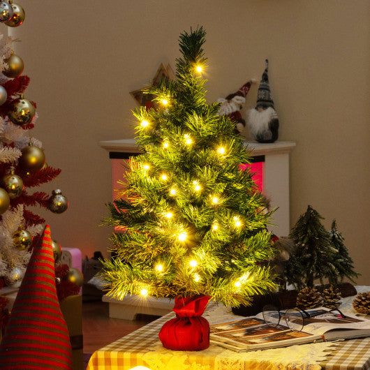 24 Inch Mini Pre-Lit Christmas Tree Small Tabletop Fir Xmas Tree