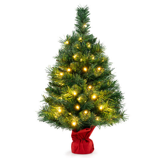 24 Inch Mini Pre-Lit Christmas Tree Small Tabletop Fir Xmas Tree