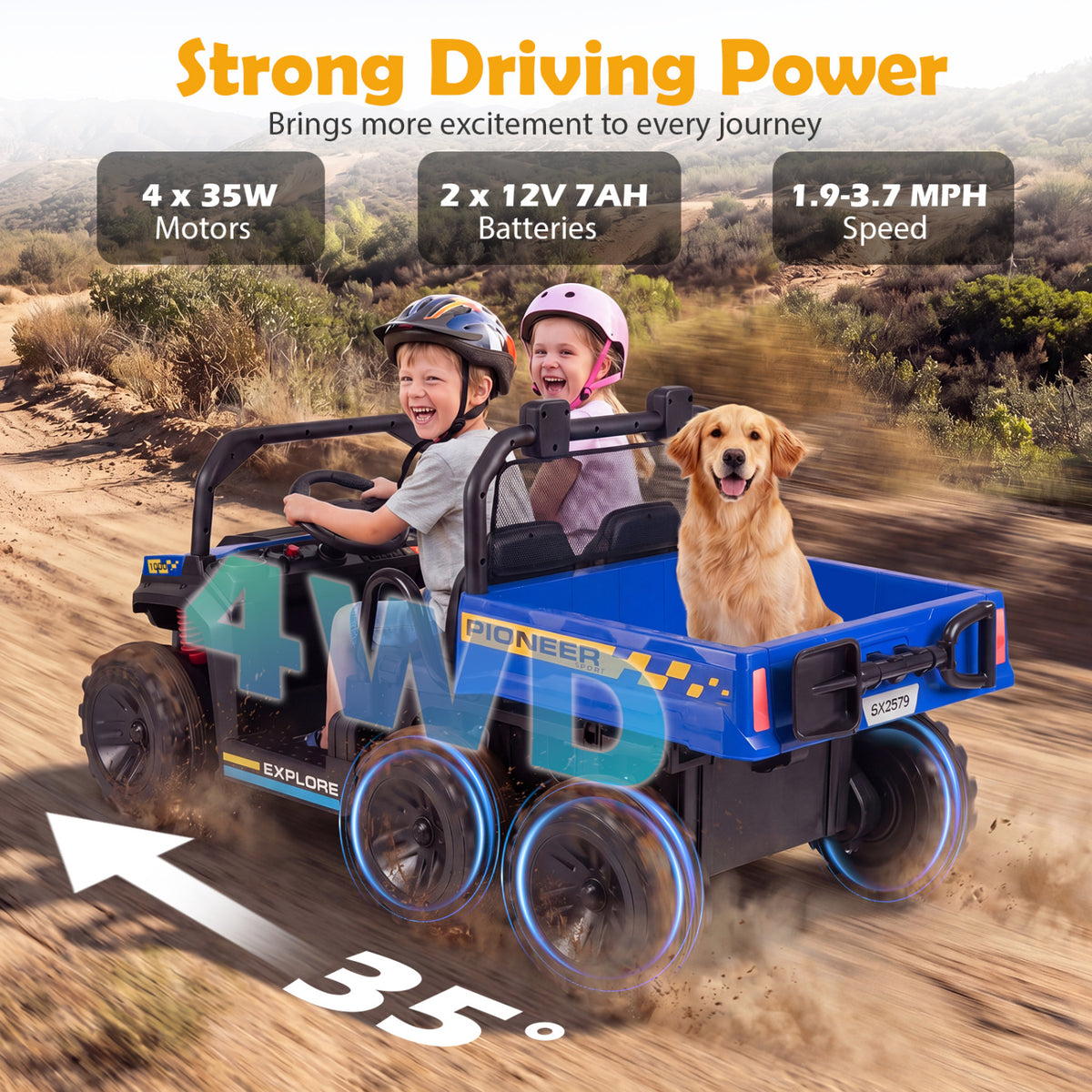 24V 2-Seater Kids Ride on Dump Truck 4WD with Electric Dump Bed and Lights-Navy